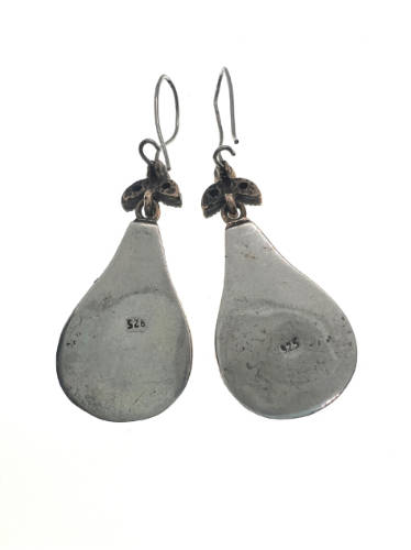 Earrings - 925 Silver Vintage Earrings, Large Sapphire Stones Surrounded by Diamantes - ML2118