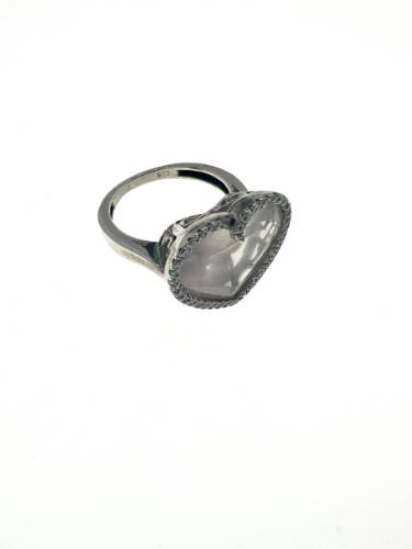Ring - 925 Silver Heart Shaped Rose Quartz Stone Surrounded by Crystal Stones - ML2121