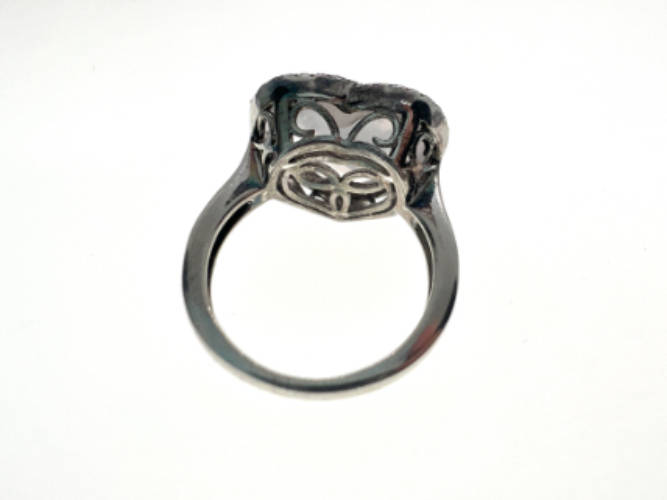 Ring - 925 Silver Heart Shaped Rose Quartz Stone Surrounded by Crystal Stones - ML2121