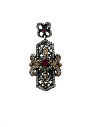 Pendant - 925 Silver Pendant. Red Stone in the Centre with Diamantes - ML2137