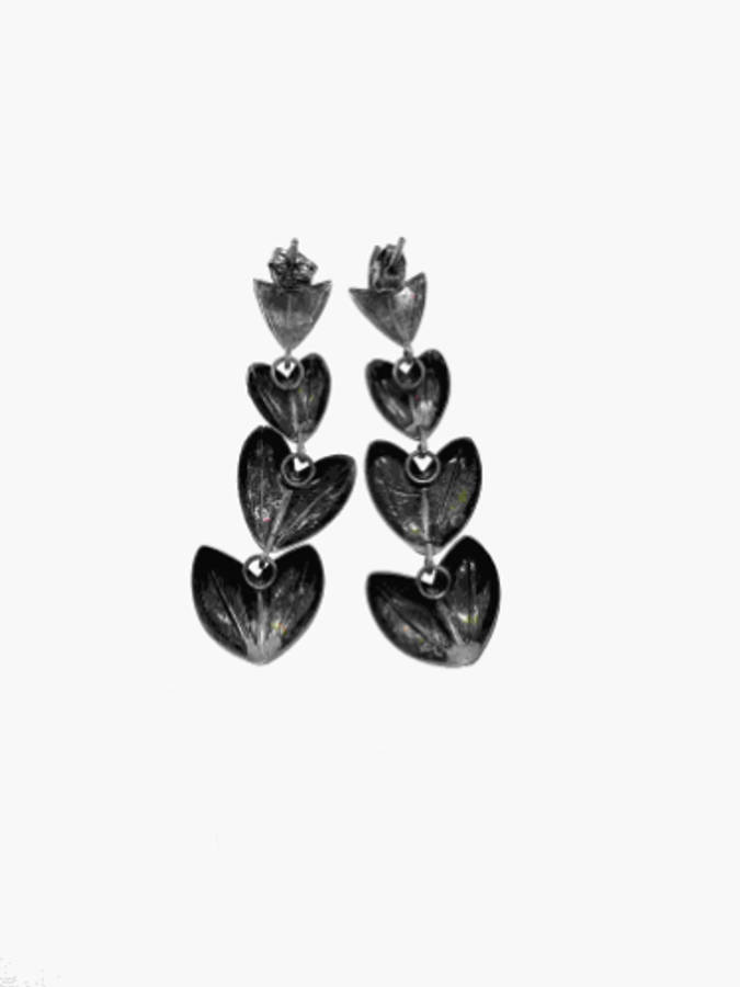 Earrings - Silver Tone Leaf Shaped Heart Earrings For Pierced Ears - ML2156