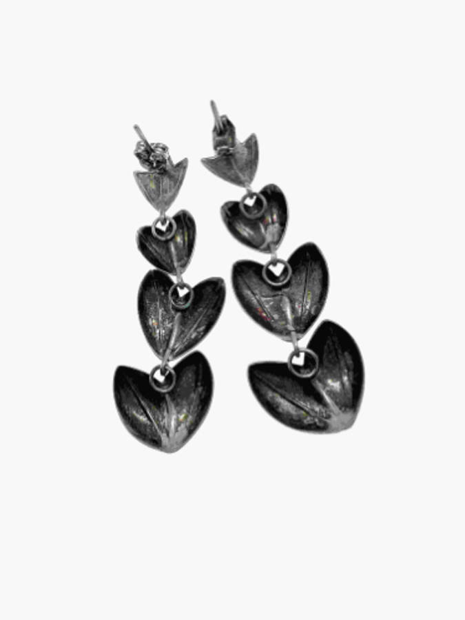 Earrings - Silver Tone Leaf Shaped Heart Earrings For Pierced Ears - ML2156
