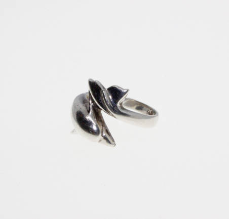 Ring - Silver Stamped Childrens Dolphin Ring - ML2255