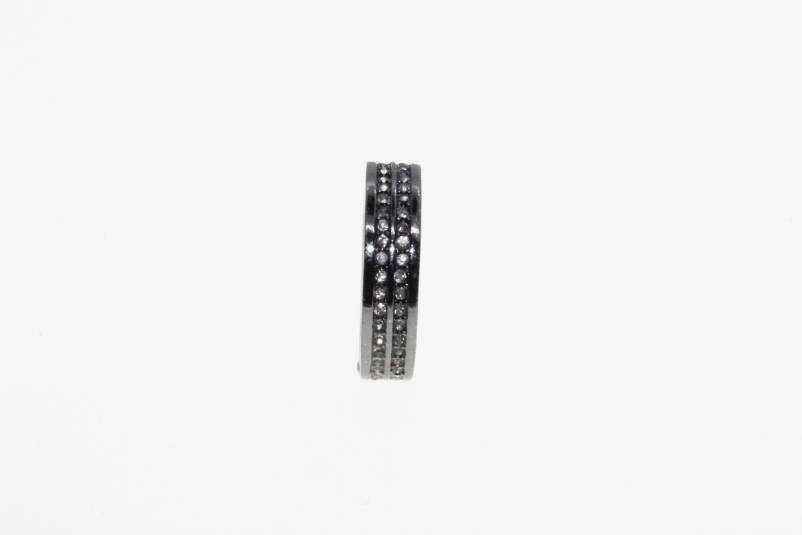 Ring - Vintage Dark Metal Tone Ring with 2 Rows of Diamante Stones - ML2257