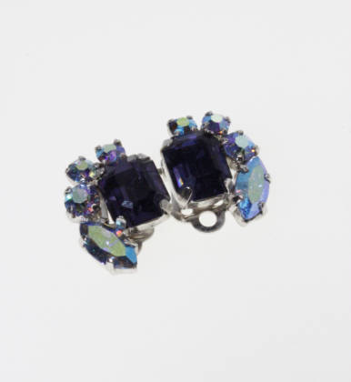 Set - Vintage Silver Tone Blue Diamante Necklace and Earrings with Centre Blue Diamante - ML2279