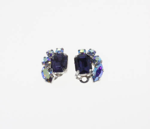 Set - Vintage Silver Tone Blue Diamante Necklace and Earrings with Centre Blue Diamante - ML2279