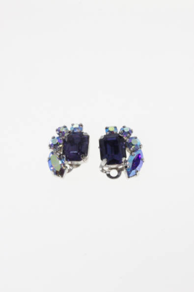 Set - Vintage Silver Tone Blue Diamante Necklace and Earrings with Centre Blue Diamante - ML2279