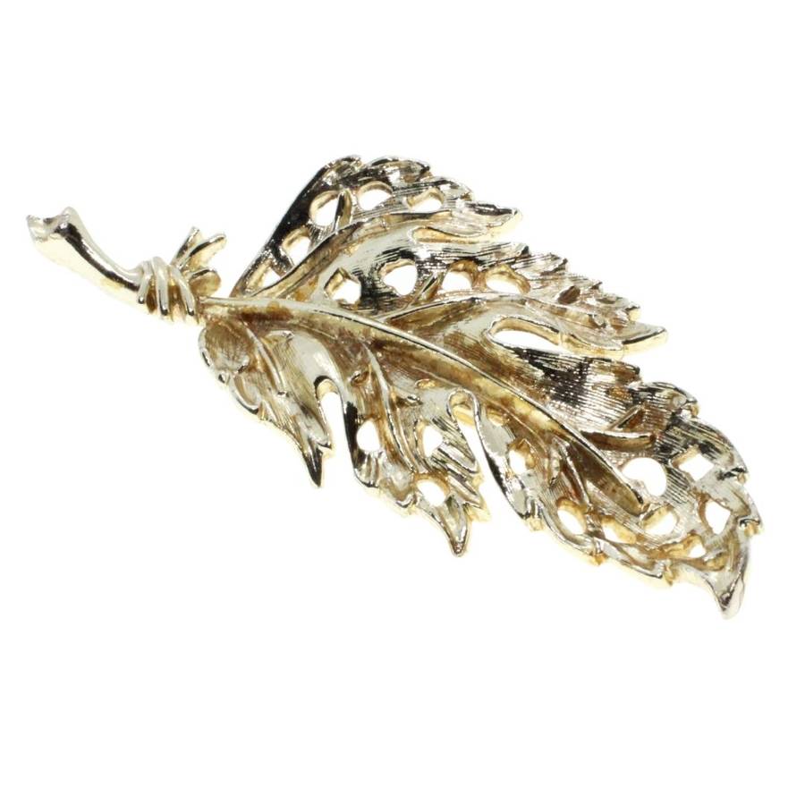 Brooch - Gold Tone Vintage Gorgeous Detailed Leaf. Refined Cut-Outs - ML3153