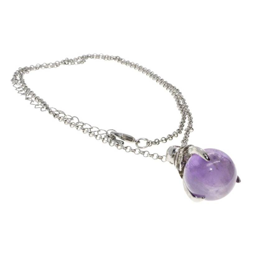Necklace - Silver Tone Chain with Amethyst Ball with Silver Dragon Claw - ML3181