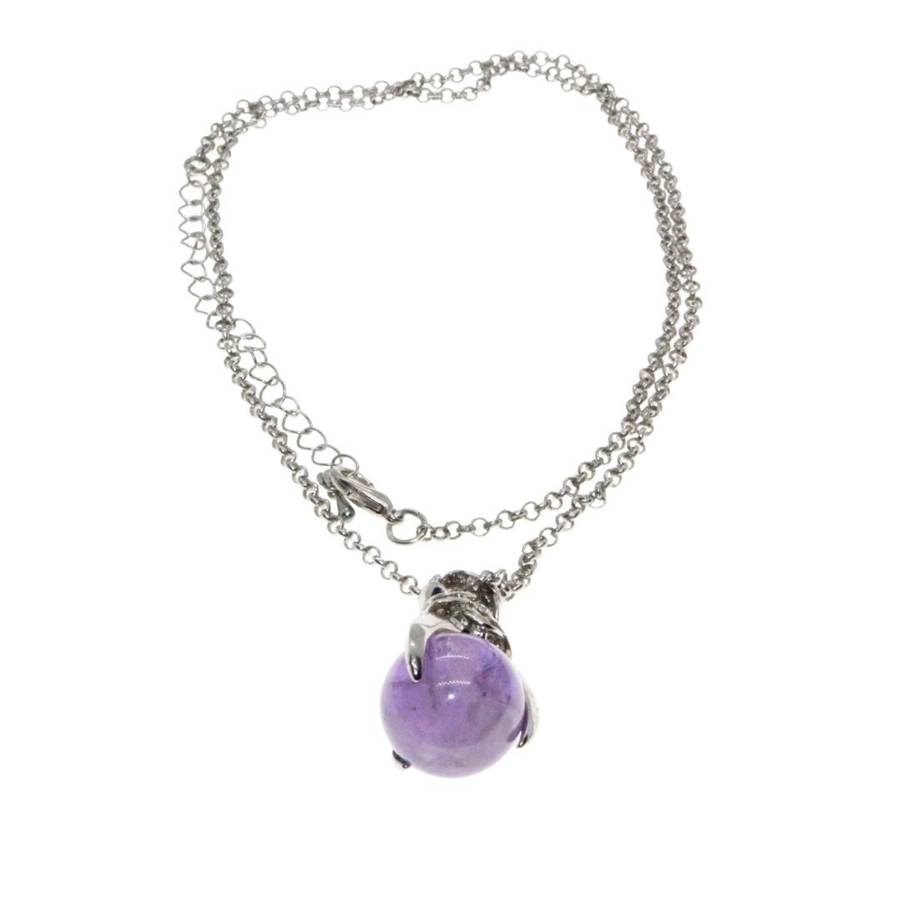 Necklace - Silver Tone Chain with Amethyst Ball with Silver Dragon Claw - ML3181
