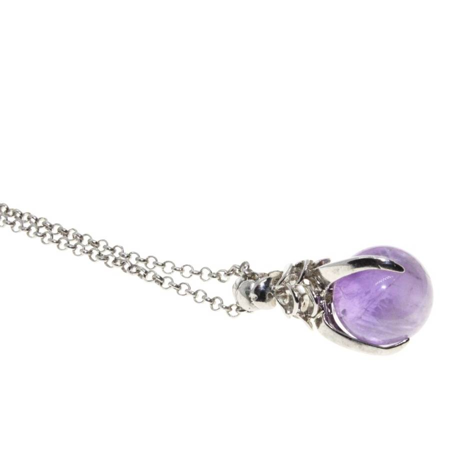 Necklace - Silver Tone Chain with Amethyst Ball with Silver Dragon Claw - ML3181