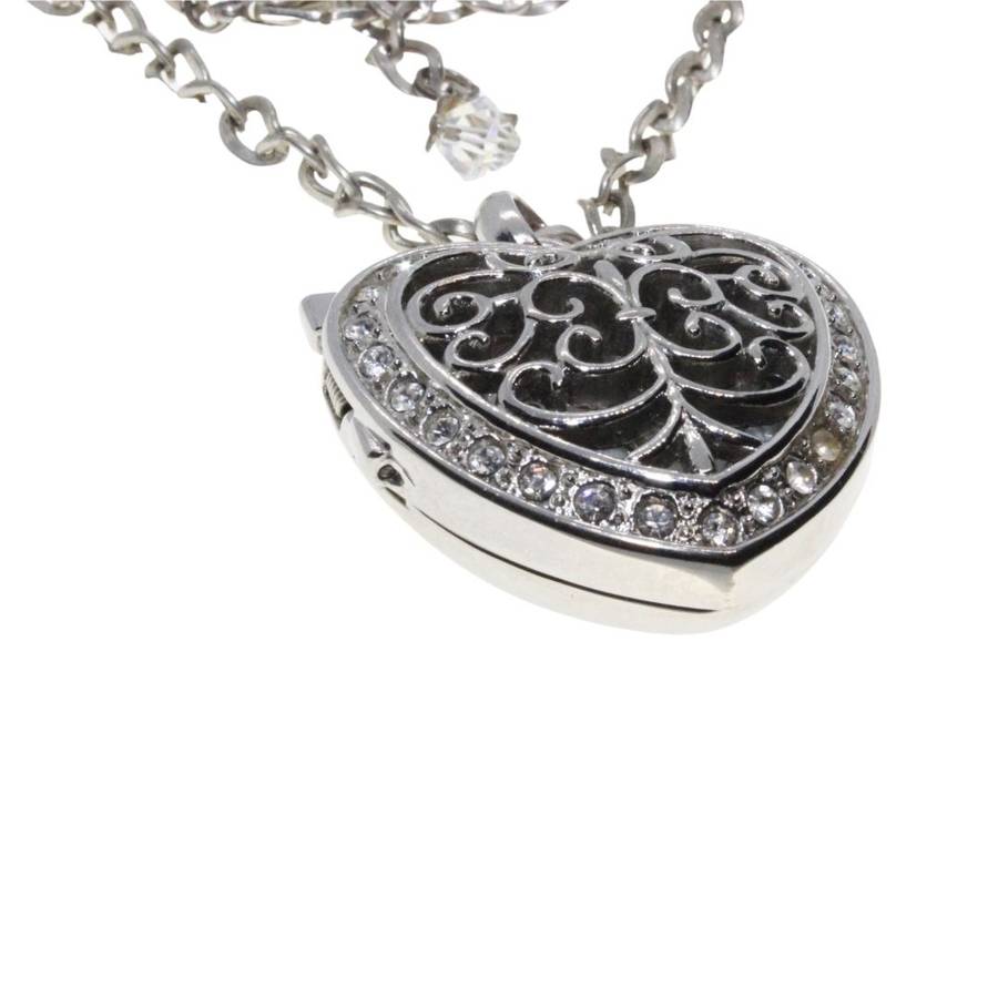 Necklace - S Tone Heart Watch with Diamantes & Filigree Design (No battery) S Steel back. Chain. ...
