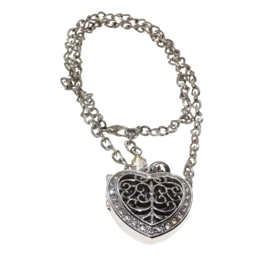 Necklace - S Tone Heart Watch with Diamantes & Filigree Design (No battery) S Steel back. Chain. ...