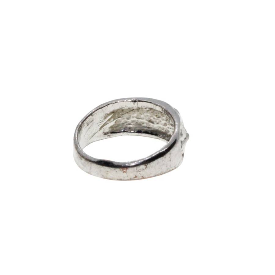 Ring - Silver Tone Chunky Band with Textured Centre. Slightly Tarnished - ML3230