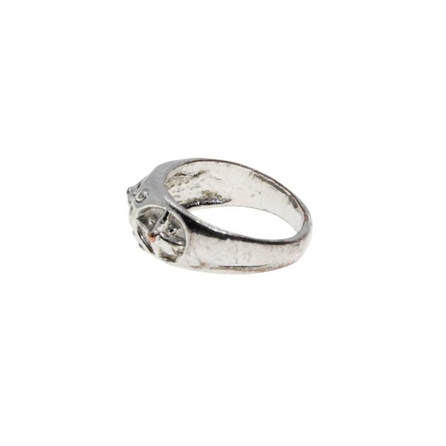 Ring - Silver Tone Chunky Band with Textured Centre. Slightly Tarnished - ML3230