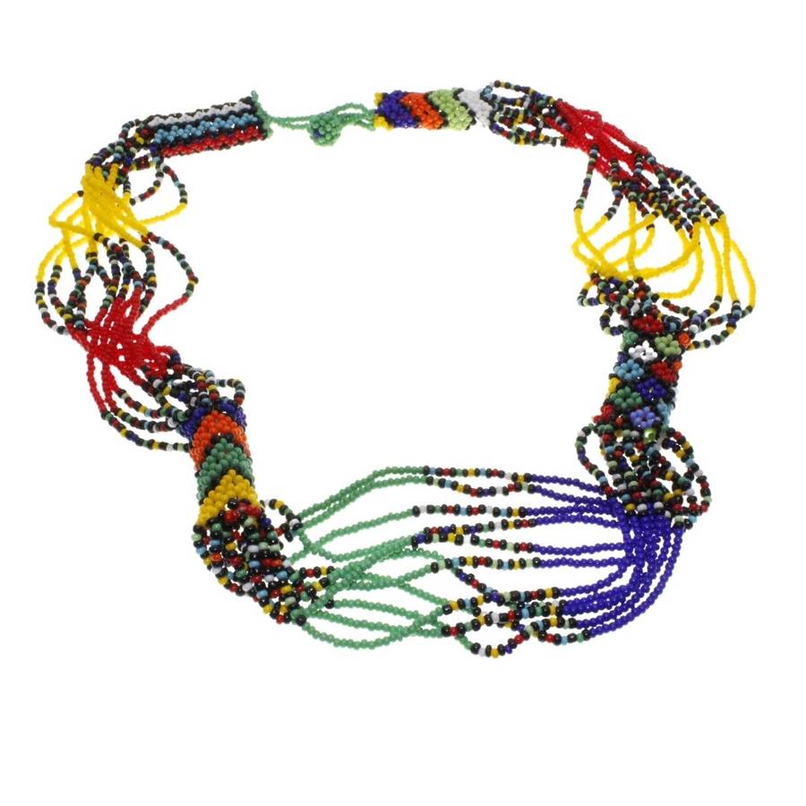 Necklace - Multi Coloured Bright Beaded Sepedi Necklace handmade - ML3252