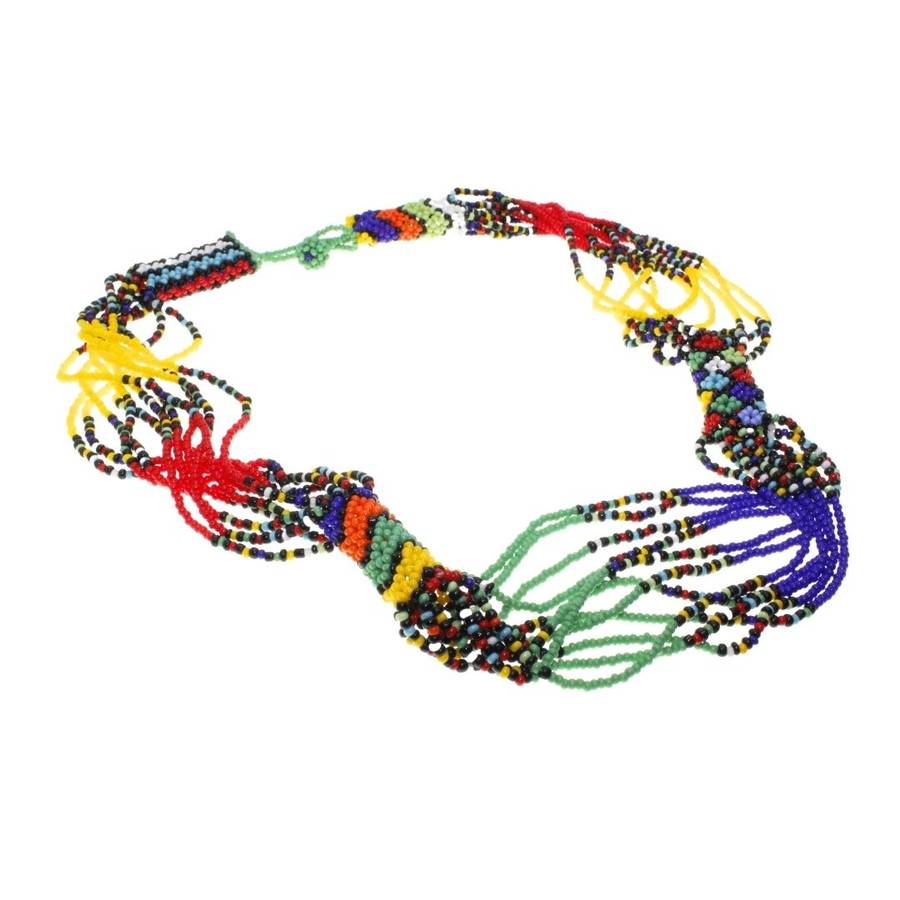 Necklace - Multi Coloured Bright Beaded Sepedi Necklace handmade - ML3252
