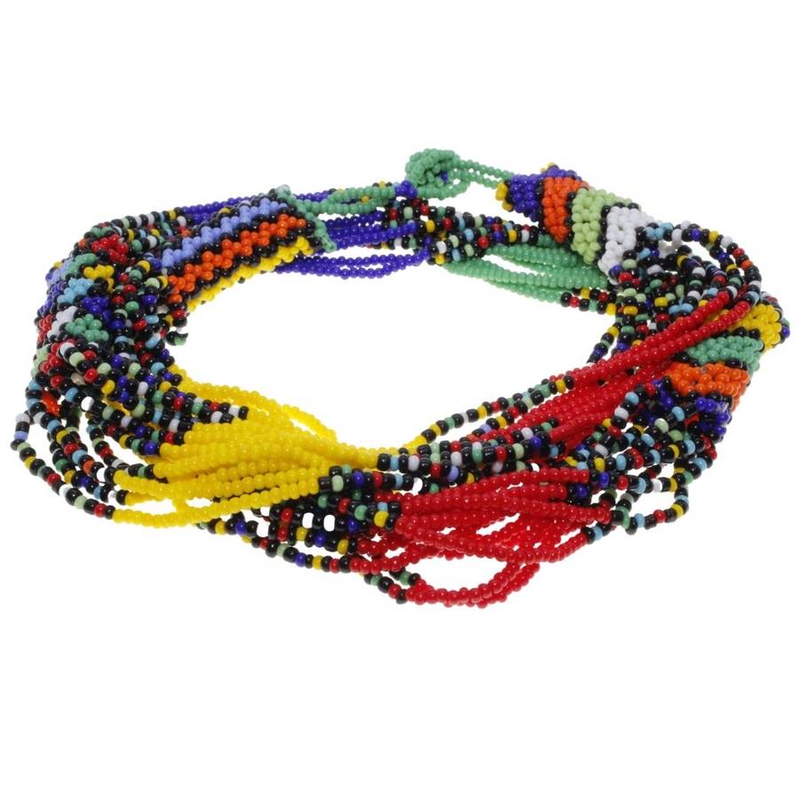 Necklace - Multi Coloured Bright Beaded Sepedi Necklace handmade - ML3252