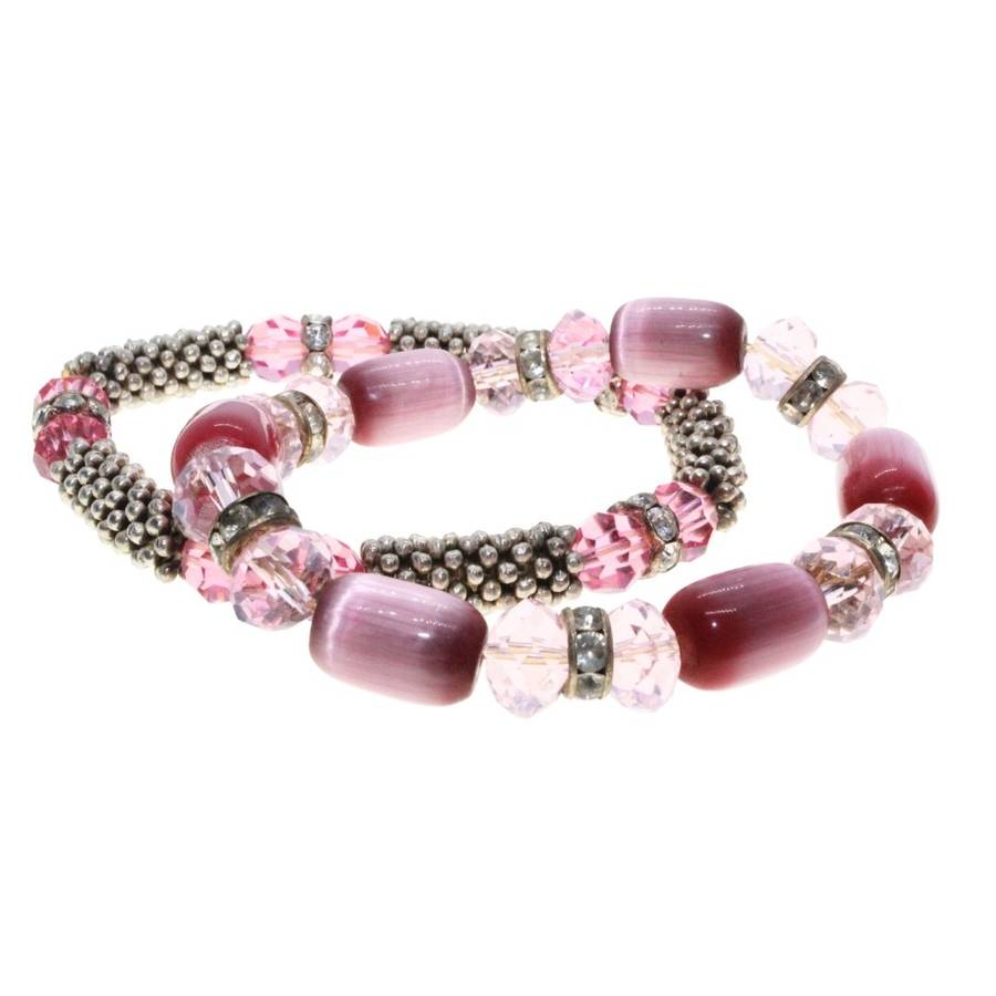 Bracelet - 2 x Bracelets. 1 Silver Tone & 1 All Pink Beads - ML3288