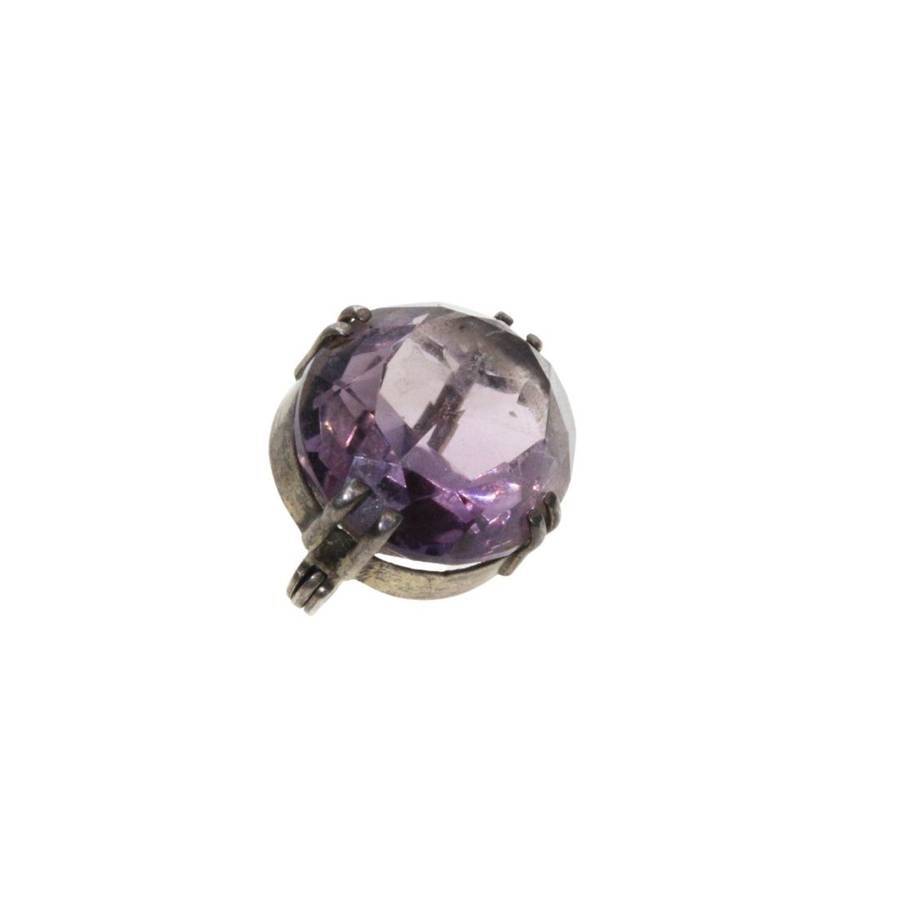 Brooch - Silver Tone & Amethyst Vintage Pin Brooch. Oval Shape on Claws - ML3310