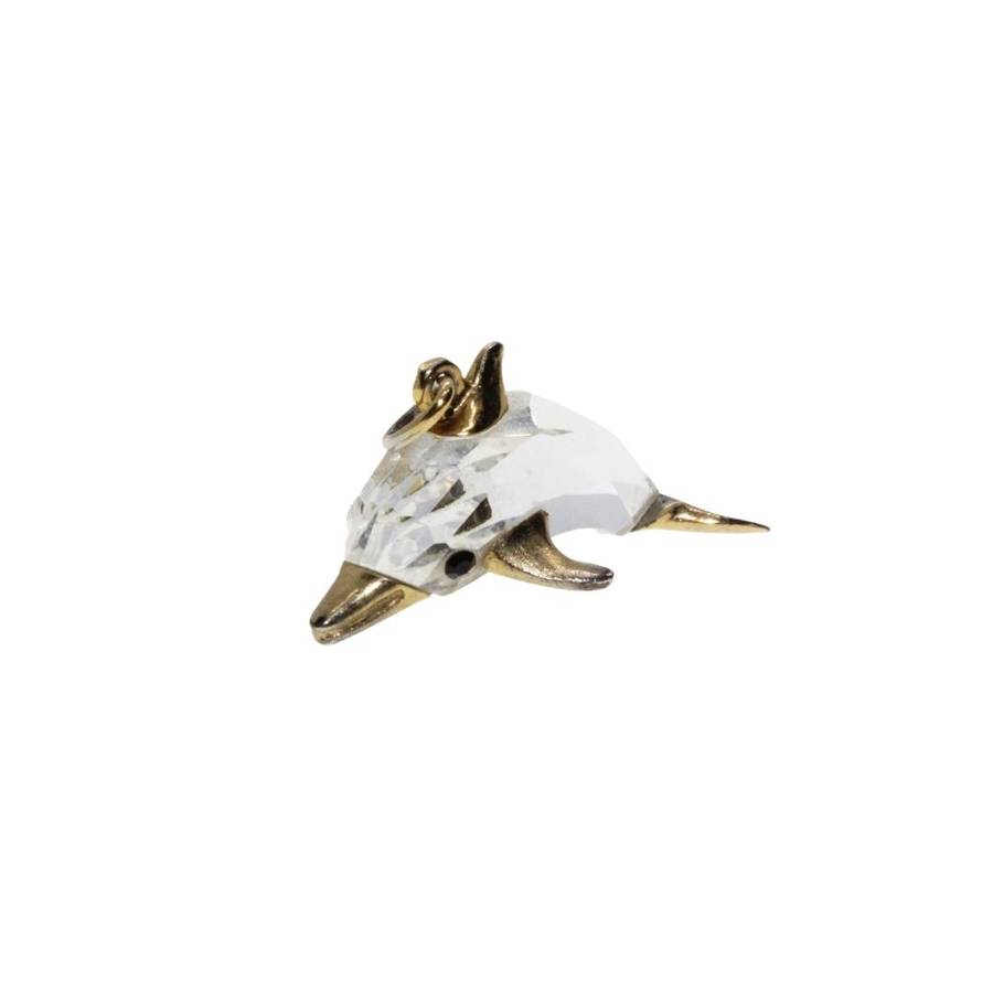 Pendant - Gold Tone Vintage Swarovski Crystal Dolphin - ML3314