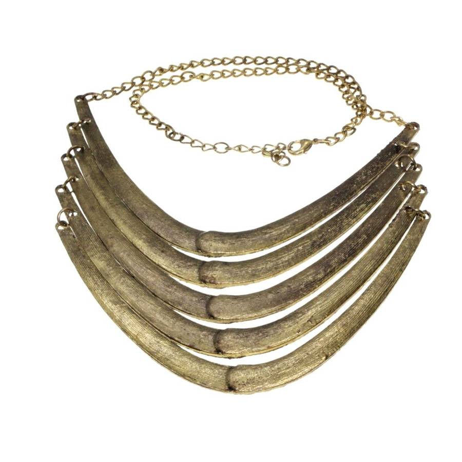 Necklace - Gold Tone Multi Layer Moon Circle Neck Chain. Round Ring Necklace - ML3371