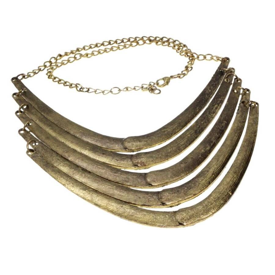 Necklace - Gold Tone Multi Layer Moon Circle Neck Chain. Round Ring Necklace - ML3371