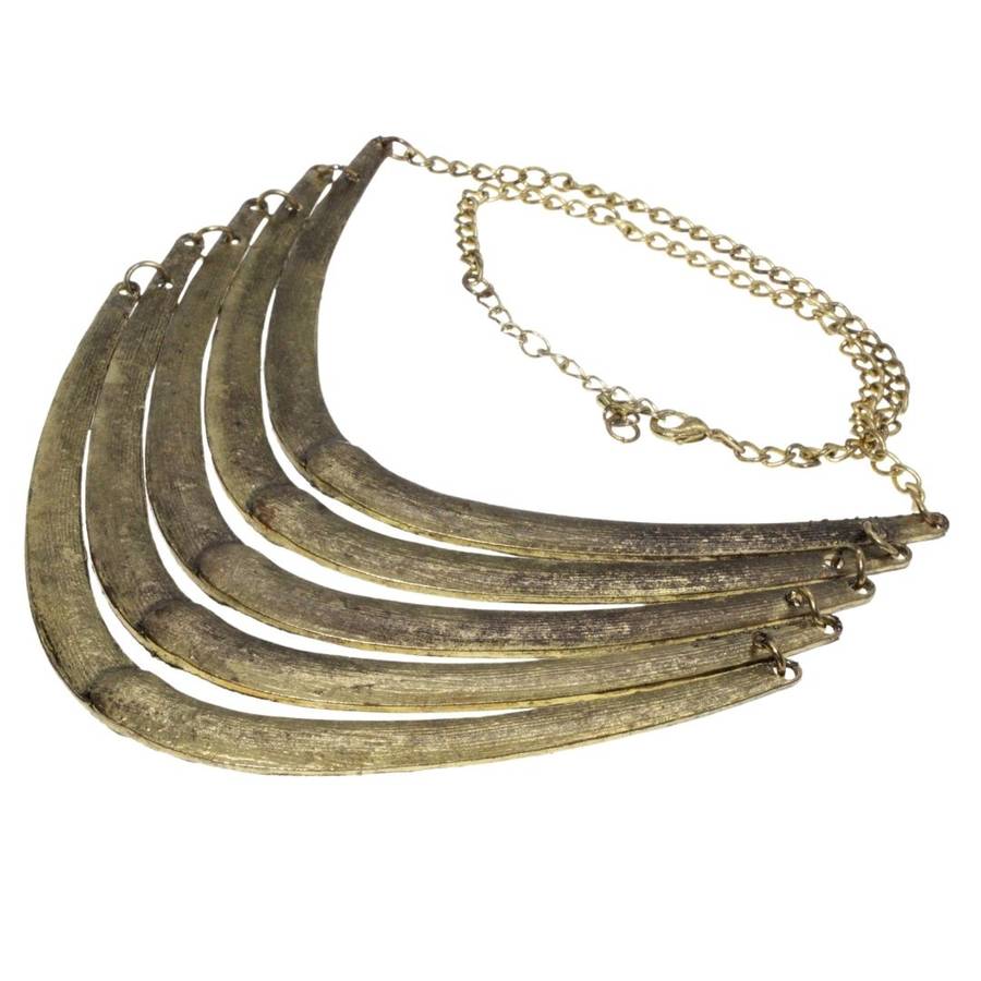 Necklace - Gold Tone Multi Layer Moon Circle Neck Chain. Round Ring Necklace - ML3371