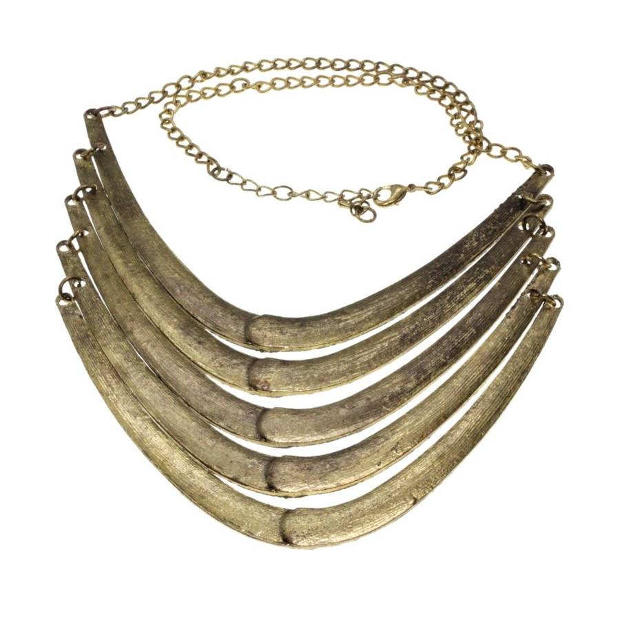 Necklace - Gold Tone Multi Layer Moon Circle Neck Chain. Round Ring Necklace - ML3371