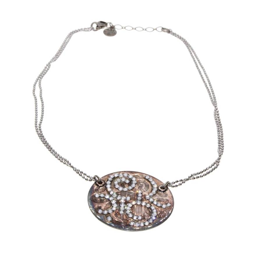 Necklace - Silver/Brass Medallion with Strass & Studs. Brass covered with genuine Silver. Gas Bij...