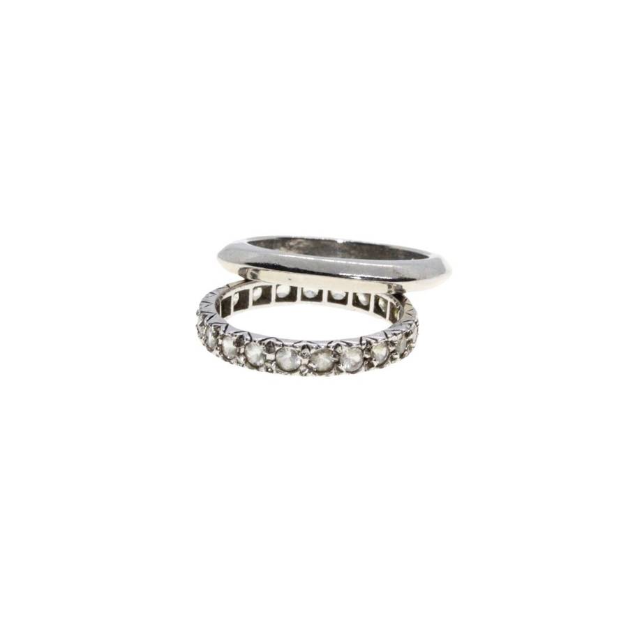 Ring - 2 x Silver Tone Rings. One surrounded by Diamantes. One with Square Shape - ML3416