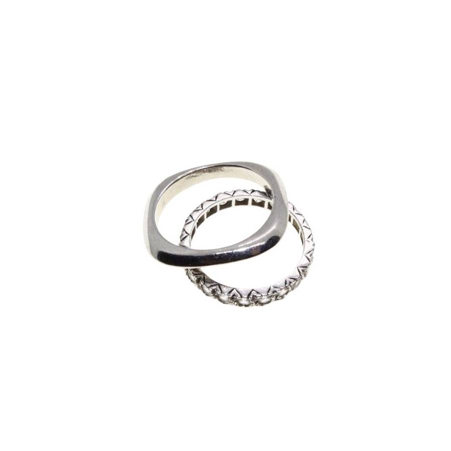 Ring - 2 x Silver Tone Rings. One surrounded by Diamantes. One with Square Shape - ML3416