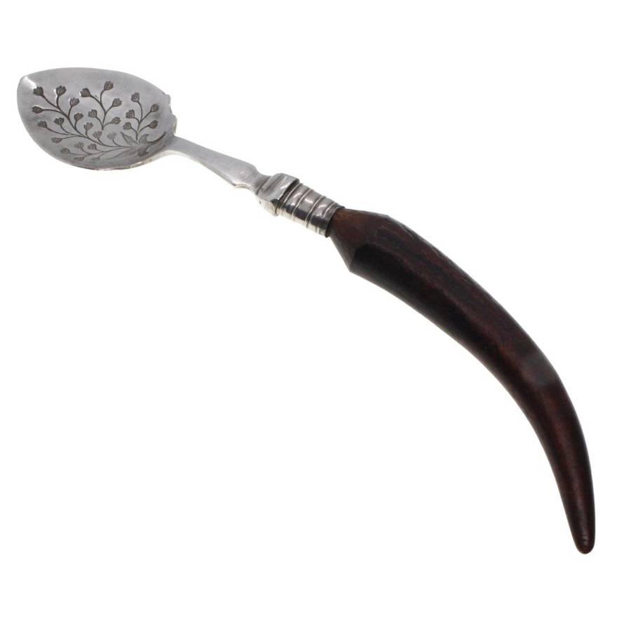 Set - Antique EPNS Pickle Fork, Spreading Knife, Spoon. Staghorn Shape Handles. Orig Box. - ML3430