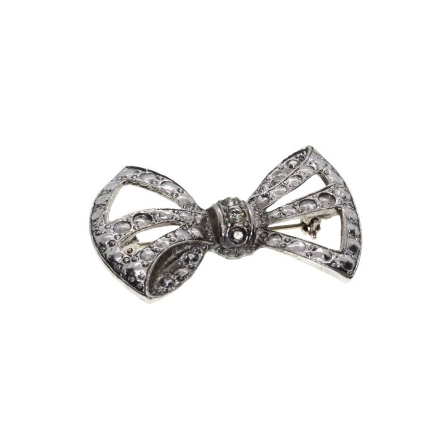 Brooch - Silver Tone Marcasite Brooch Flower and Leaf Design - ML3452
