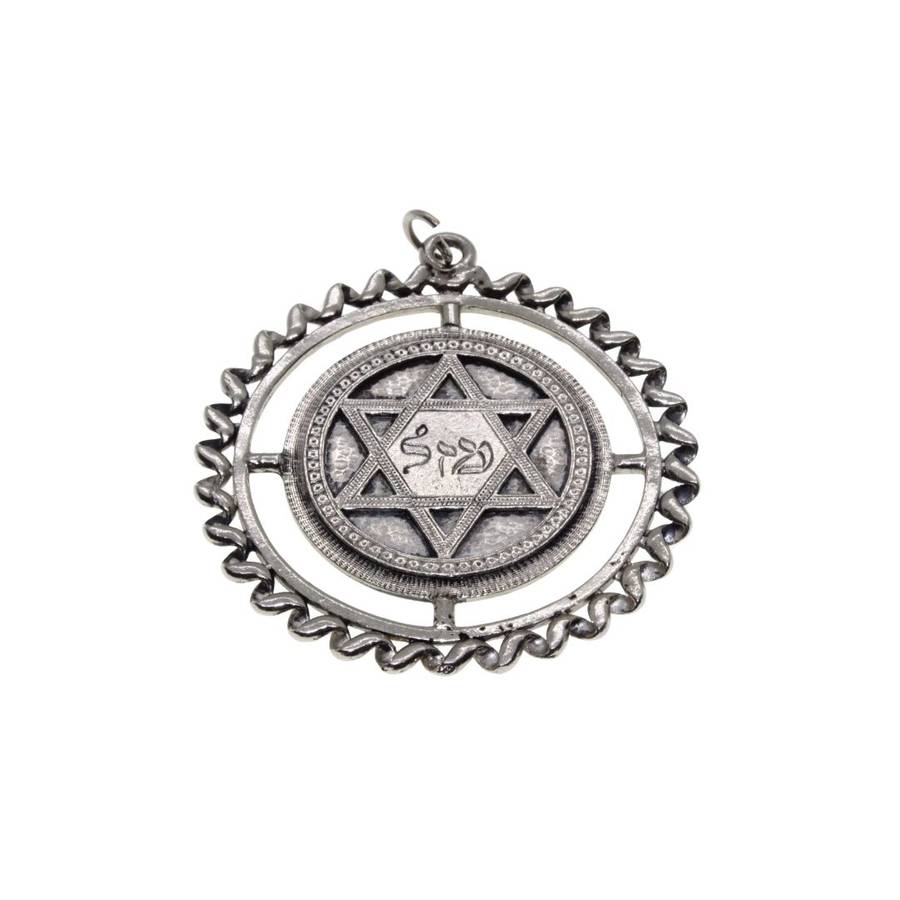 Pendant - Silver Tone Large Star of David in centre of Decorative Border - ML3463