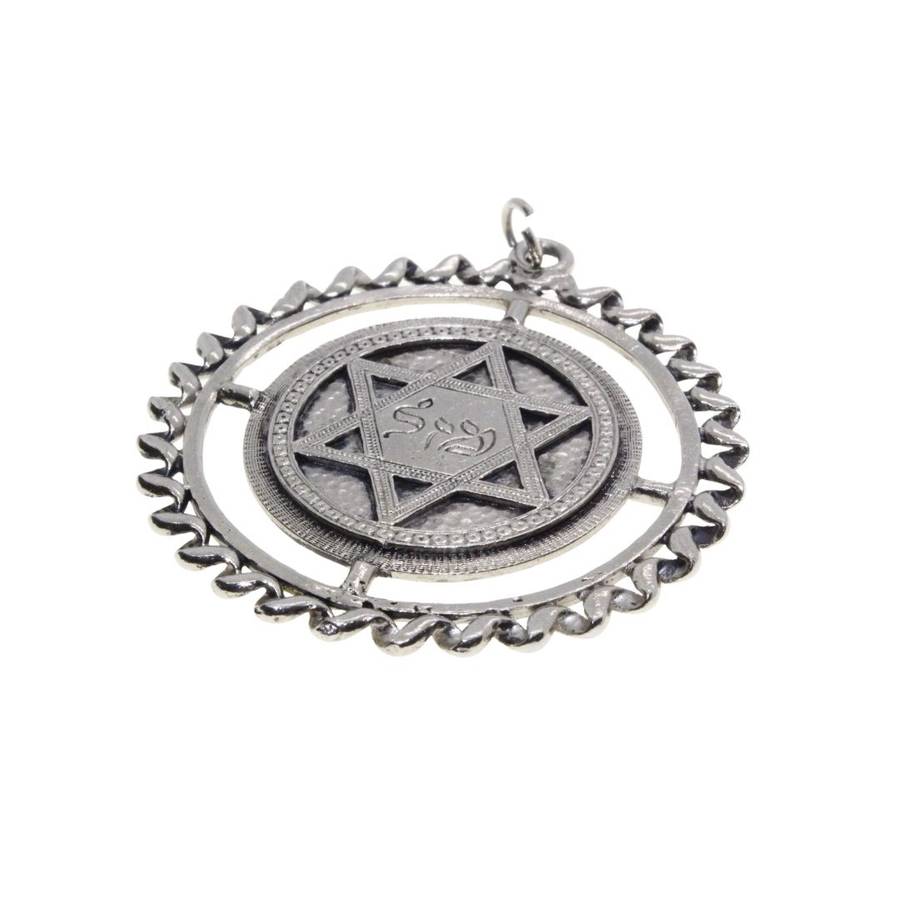 Pendant - Silver Tone Large Star of David in centre of Decorative Border - ML3463