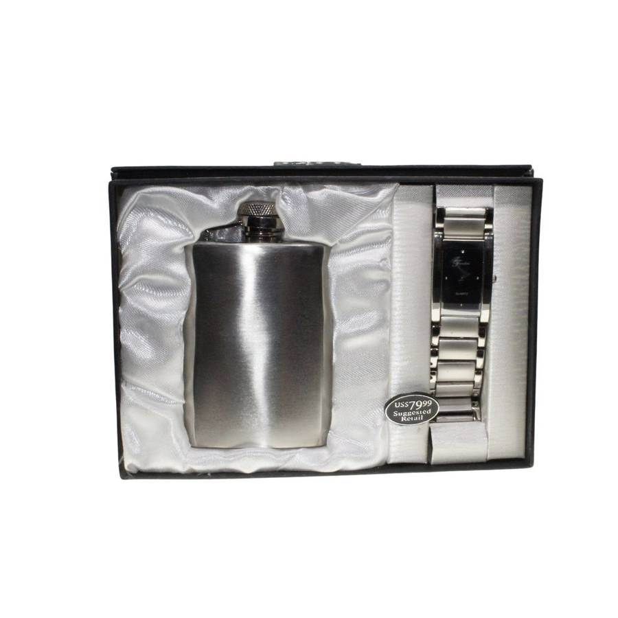 Watch - Gift Set. Stainless Steel. Hip Flask and Watch. Frondini Collection - ML3497