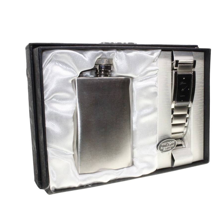 Watch - Gift Set. Stainless Steel. Hip Flask and Watch. Frondini Collection - ML3497