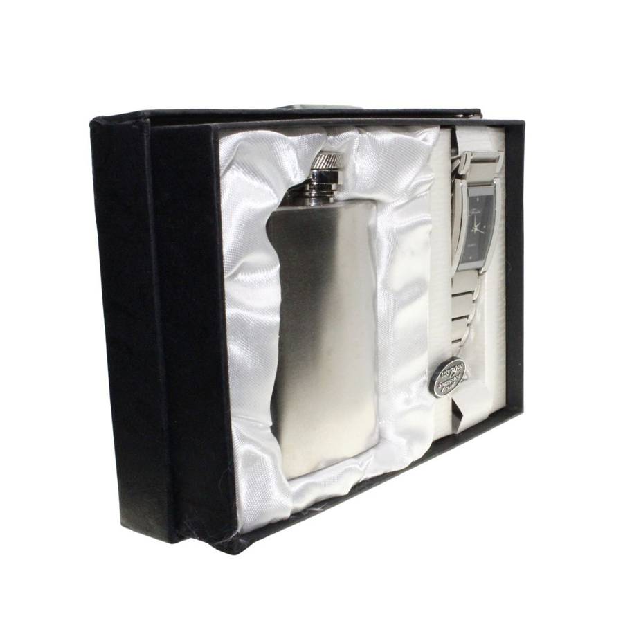 Watch - Gift Set. Stainless Steel. Hip Flask and Watch. Frondini Collection - ML3497