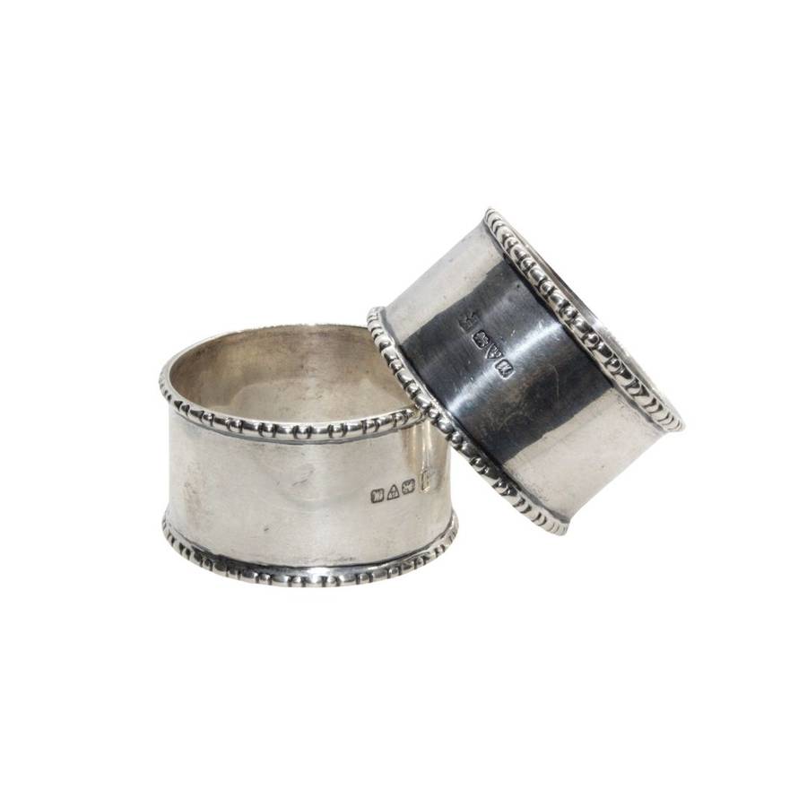 Napkin Rings - 2 x  Silver Hallmarked. Chester. George V c.1912 Decorative Edges. - ML3509