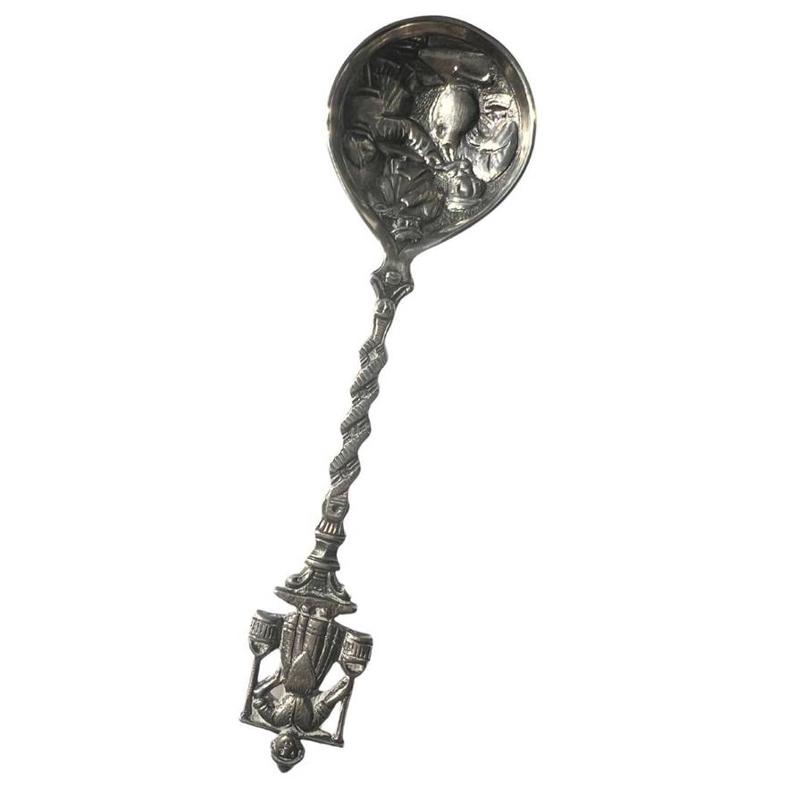 Antiques - Vintage Dutch Silver Plated Round Sugar Spoon - ML3564