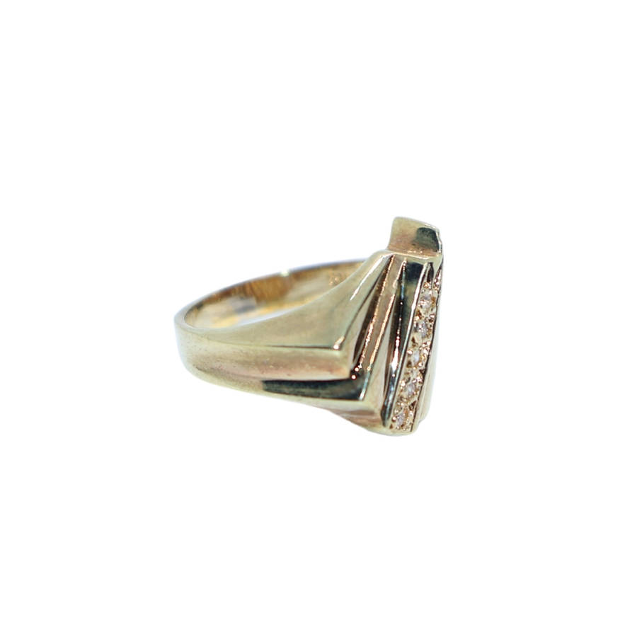 Ring - Silver Gilt Fan shape ring with 4 small clear stones - ML3614