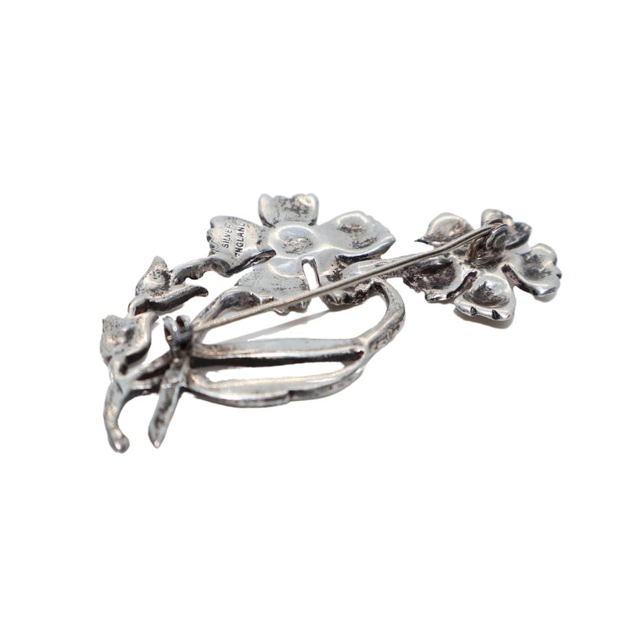 Antique - Silver Marcasite Double Flowe Brooch - 1920/30. Stamped . Made in England - ML3616