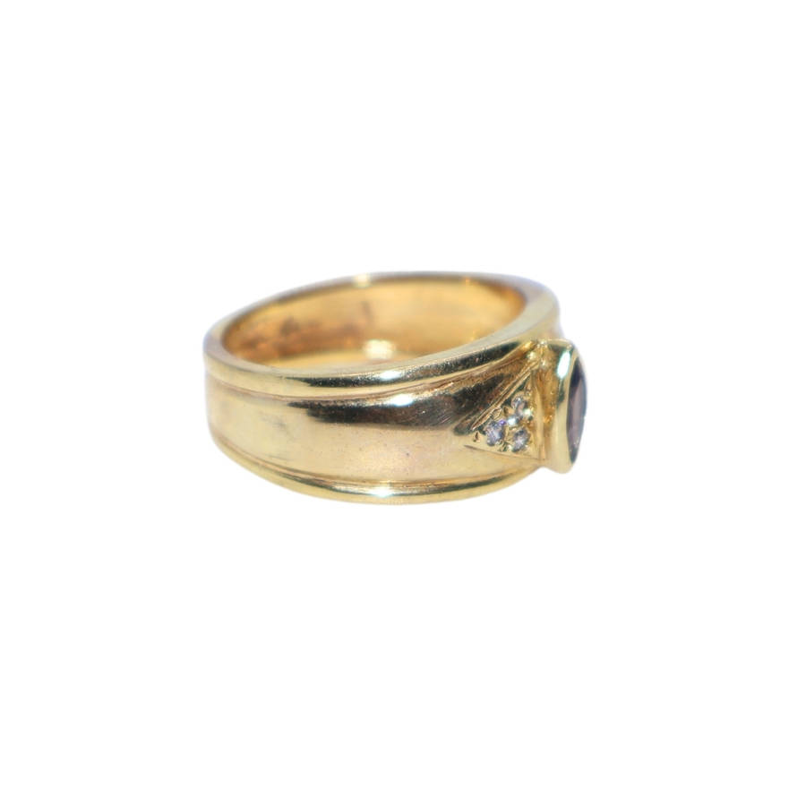 Ring - Silver Gilt  Band with Coloured Stone and Pave in center - ML3620