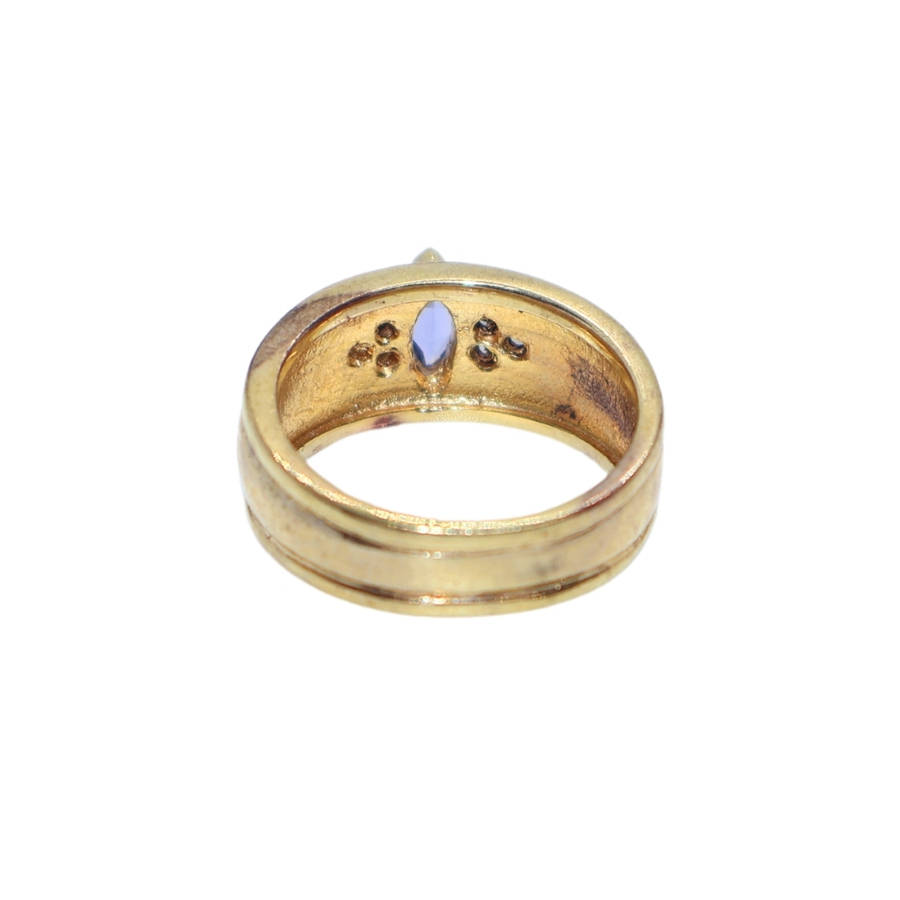 Ring - Silver Gilt  Band with Coloured Stone and Pave in center - ML3620