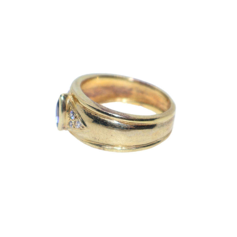 Ring - Silver Gilt  Band with Coloured Stone and Pave in center - ML3620