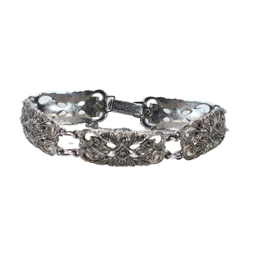 Bracelet - Silver Tone Filigree Art Deco Link bracelet - ML3624