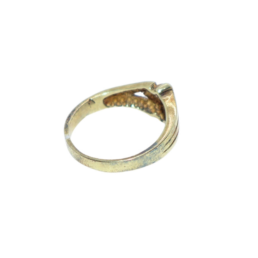 Ring - Silver Gilt . 3 solid band style.  Clear small stones in triangle shape - ML3641