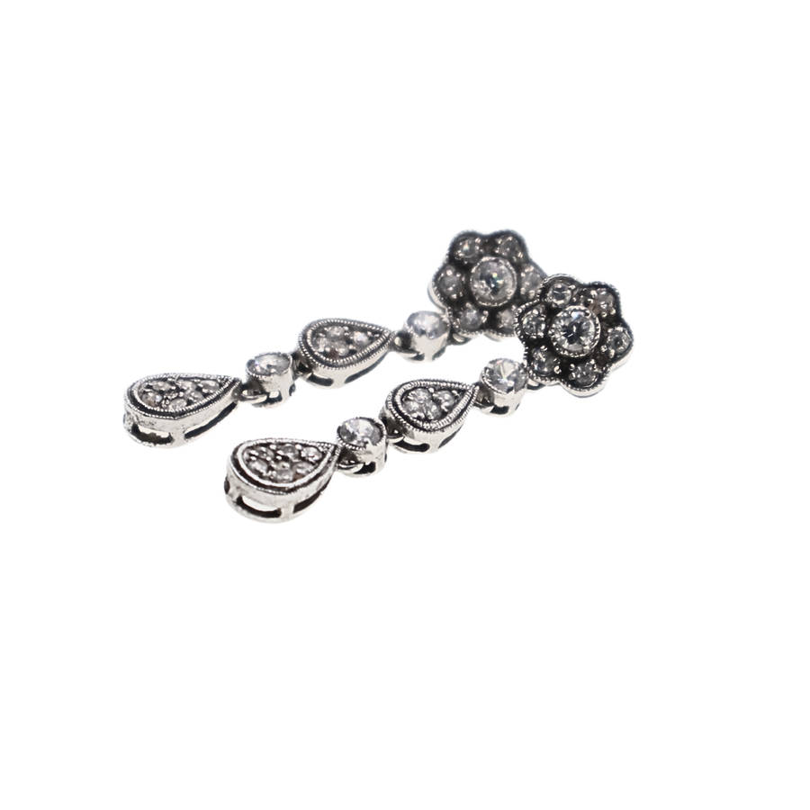 Earrings - Drop Earrings with Diamantes. Flower Design - ML3690