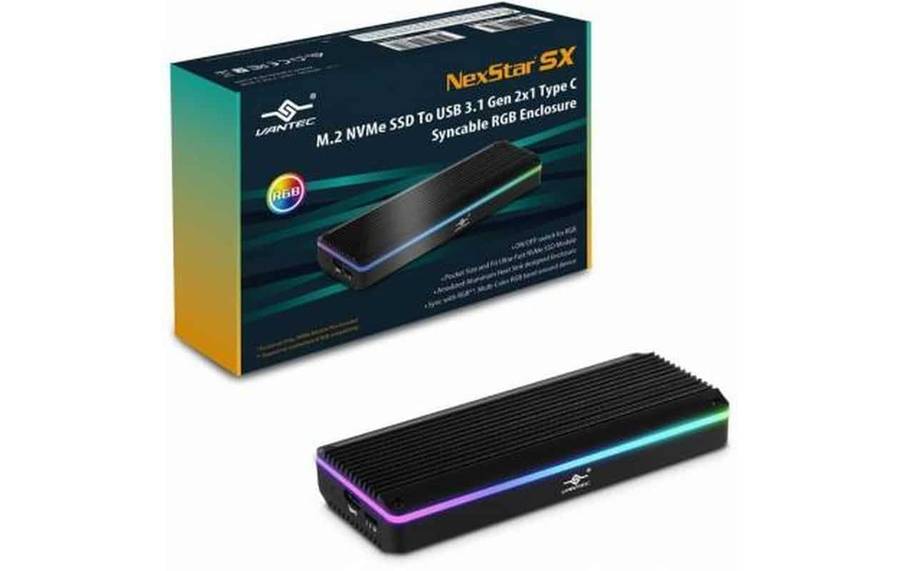 Vantec M.2 NVME &amp; M.2 SATA SSD to USB 3.1 Gen 2 Type C with RGB LED